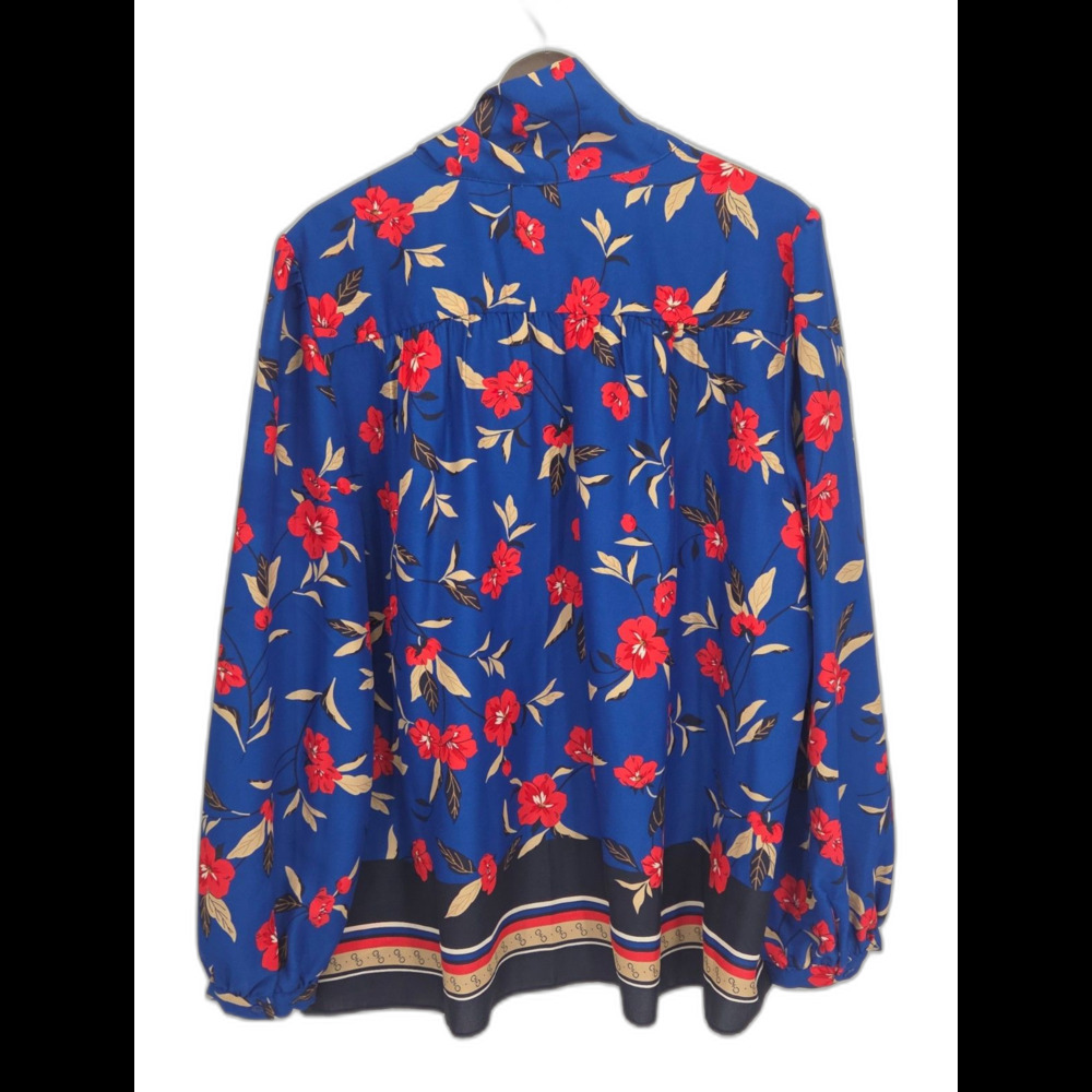 New Ann Taylor Floral V and Tie Neck Blouse Blue Red Long Sleeve Size XXL - Picture 2 of 4